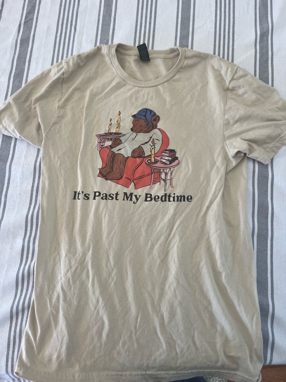 Relaxed Graphic Tee - Beige Celectial Seasonings Bear “It's Past My Bedtime"
